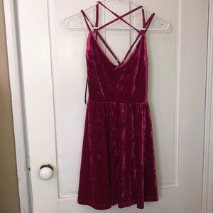 Forever21 Magenta Velvet Cross Back Dress